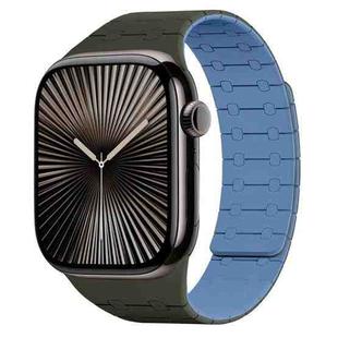 For Apple Watch 38 / 40 / 41 / S10 42mm xDfind Contrasting Colors Magnetic Silicone Watch Band(Green + Blue)