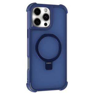 For iPhone 16 Pro Max Four-corner Shockproof MagSafe Holder Phone Case(Blue)