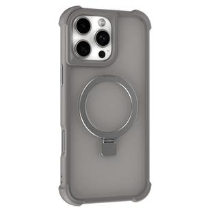 For iPhone 16 Pro Max Four-corner Shockproof MagSafe Holder Phone Case(Grey)