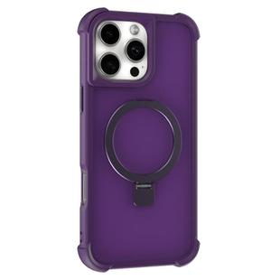For iPhone 16 Pro Max Four-corner Shockproof MagSafe Holder Phone Case(Purple)