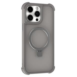For iPhone 15 Pro Four-corner Shockproof MagSafe Holder Phone Case(Grey)