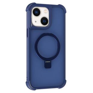 For iPhone 15 Plus / 14 Plus Four-corner Shockproof MagSafe Holder Phone Case(Blue)