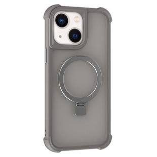 For iPhone 15 Plus / 14 Plus Four-corner Shockproof MagSafe Holder Phone Case(Grey)