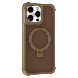 For iPhone 13 Pro Max Four-corner Shockproof MagSafe Holder Phone Case(Gold)