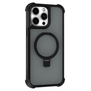 For iPhone 13 Pro Four-corner Shockproof MagSafe Holder Phone Case(Black)