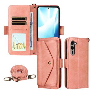 For Fujitsu Arrows We2 Plus F-51E Multi-card Slots Crossbody Cowhide Leather Phone Case(Pink)