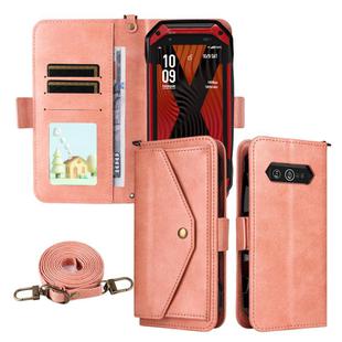 For Kyocera Torque 5G KYG01 Multi-card Slots Crossbody Cowhide Leather Phone Case(Pink)