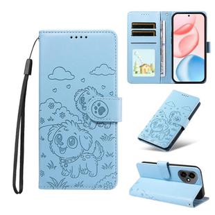 For Honor 400 Global 156.5mm Embossed Heart Dog RFID Blocking Wallet Leather Phone Case(Sky Blue)