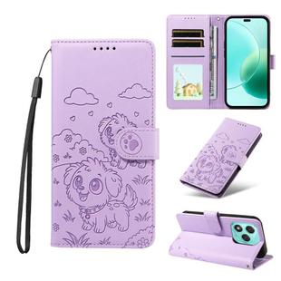 For Honor 400 Lite Global / X70i Embossed Heart Dog RFID Blocking Wallet Leather Phone Case(Purple)