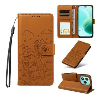 For Honor 400 Lite Global / X70i Embossed Heart Dog RFID Blocking Wallet Leather Phone Case(Brown)
