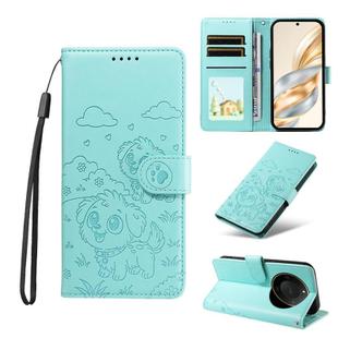 For Honor X9c Smart / X60 5G Embossed Heart Dog RFID Blocking Wallet Leather Phone Case(Green)