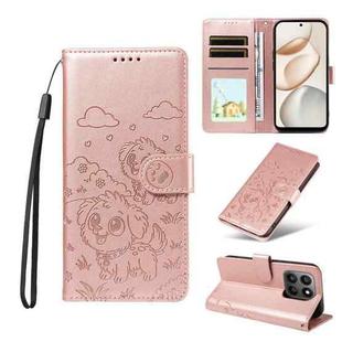 For Honor 400 Smart 5G / X7d 4G Embossed Heart Dog RFID Blocking Wallet Leather Phone Case(Rose Gold)