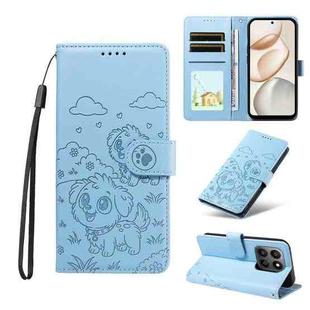 For Honor 400 Smart 5G / X7d 4G Embossed Heart Dog RFID Blocking Wallet Leather Phone Case(Sky Blue)