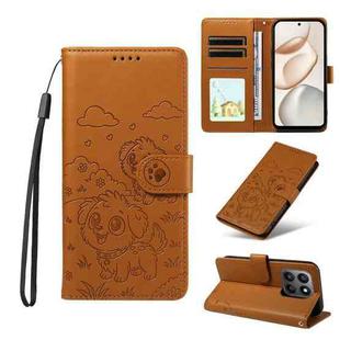 For Honor 400 Smart 5G Embossed Heart Dog RFID Blocking Wallet Leather Phone Case(Brown)