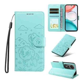 For Honor Play 70 Plus Embossed Heart Dog RFID Blocking Wallet Leather Phone Case(Green)