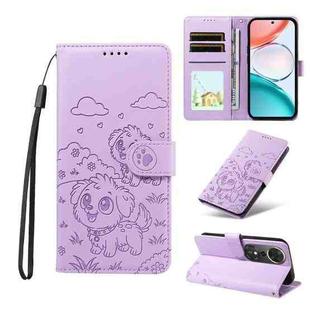 For Honor Play 70 Plus Embossed Heart Dog RFID Blocking Wallet Leather Phone Case(Purple)