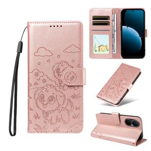 For Huawei Enjoy 80 4G / nova Y73 Embossed Heart Dog RFID Blocking Wallet Leather Phone Case(Rose Gold)