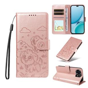 For Huawei Maimang 40 5G Embossed Heart Dog RFID Blocking Wallet Leather Phone Case(Rose Gold)