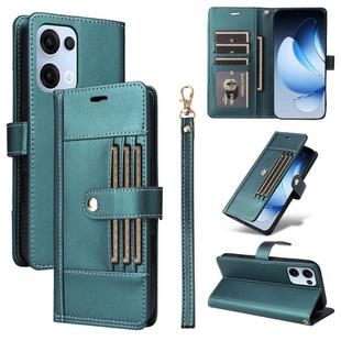 For OPPO Reno13 / Reno14 5G Global Six Card Slots Buckle Leather Phone Case with Lanyard(Green)