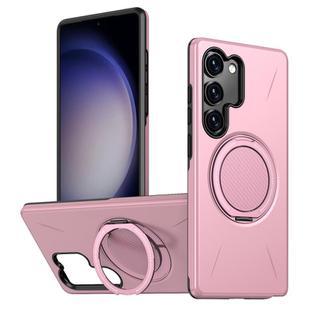 For Samsung Galaxy S23+ 5G Metal Rotation Holder MagSafe TPU Hybrid PC Phone Case(Pink)