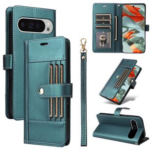 For Google Pixel 9 Pro XL / 10 Pro XL Six Card Slots Buckle Leather Phone Case with Lanyard(Green)