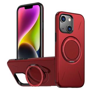 For iPhone 14 Plus Metal Rotation Holder MagSafe TPU Hybrid PC Phone Case(Red)