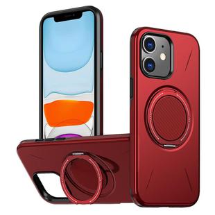 For iPhone 11 Metal Rotation Holder MagSafe TPU Hybrid PC Phone Case(Red)