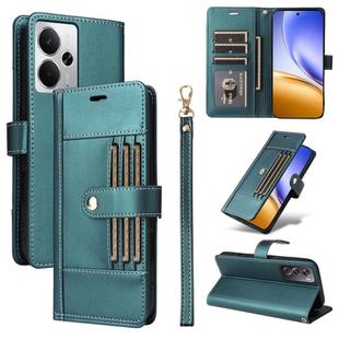 For Realme 14 / 14T 5G Six Card Slots Buckle Leather Phone Case with Lanyard(Green)