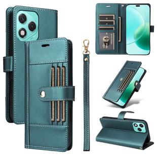 For Honor 400 Lite Global Six Card Slots Buckle Leather Phone Case with Lanyard(Green)
