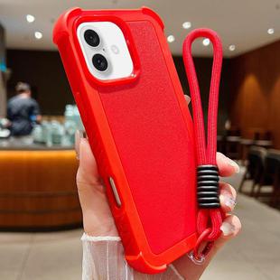For iPhone 16 Plus Solid Color TPU Hybrid PC Shockproof Phone Case with Wrist Strap(Red)
