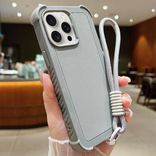 For iPhone 14 Pro Solid Color TPU Hybrid PC Shockproof Phone Case with Wrist Strap(Grey)