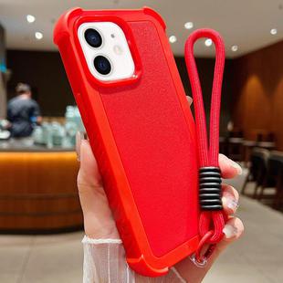 For iPhone 12 / 12 Pro Solid Color TPU Hybrid PC Shockproof Phone Case with Wrist Strap(Red)