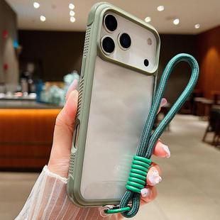 For iPhone 17 Pro Max Solid Color Edge Transparency Acrylic TPU Phone Case with Wrist Strap(Army Green)