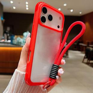 For iPhone 17 Pro Max Solid Color Edge Transparency Acrylic TPU Phone Case with Wrist Strap(Red)