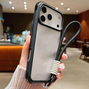 For iPhone 17 Pro Max Solid Color Edge Transparency Acrylic TPU Phone Case with Wrist Strap(Black)