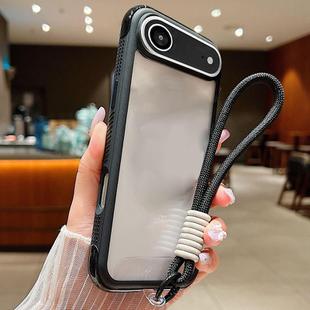For iPhone 17 Air Solid Color Edge Transparency Acrylic TPU Phone Case with Wrist Strap(Black)