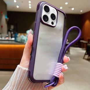 For iPhone 13 Pro Max / 12 Pro Max Solid Color Edge Transparency Acrylic TPU Phone Case with Wrist Strap(Dark Purple)