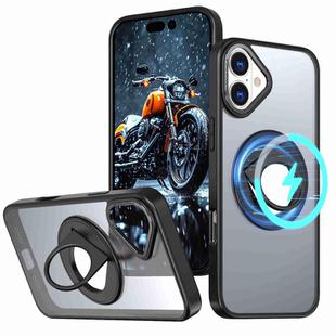 For iPhone 16 Plus Rotating Ring Magnetic Holder Phone Case(Black)