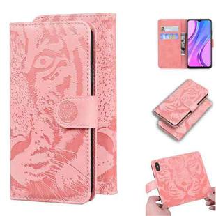 For Xiaomi Redmi 9 Tiger Embossing Pattern Horizontal Flip Leather Case with Holder & Card Slots & Wallet(Pink)