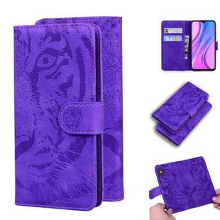 For Xiaomi Redmi 9 Tiger Embossing Pattern Horizontal Flip Leather Case with Holder & Card Slots & Wallet(Purple)