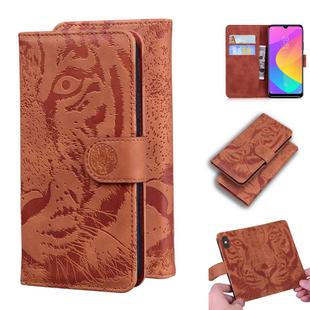 For Xiaomi Mi A3 / CC9e Tiger Embossing Pattern Horizontal Flip Leather Case with Holder & Card Slots & Wallet(Brown)