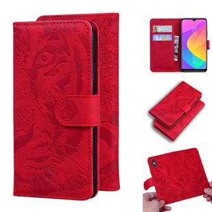 For Xiaomi Mi A3 / CC9e Tiger Embossing Pattern Horizontal Flip Leather Case with Holder & Card Slots & Wallet(Red)