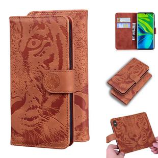 For Xiaomi Redmi CC9 Pro / Note10 / Note 10 Pro Tiger Embossing Pattern Horizontal Flip Leather Case with Holder & Card Slots & Wallet(Brown)