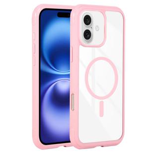 For iPhone 16 Plus Solid Color Edge Transparency MagSafe Magnetic Phone Case(Pink)
