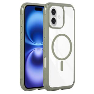 For iPhone 16 Plus Solid Color Edge Transparency MagSafe Magnetic Phone Case(Army Green)