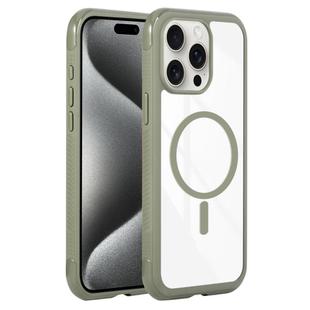 For iPhone 15 Pro Max Solid Color Edge Transparency MagSafe Magnetic Phone Case(Army Green)