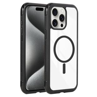 For iPhone 15 Pro Max Solid Color Edge Transparency MagSafe Magnetic Phone Case(Black)