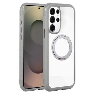 For Samsung Galaxy S25 Ultra / S24 Ultra 5G Solid Color Edge Transparency Rotation Holder MagSafe Phone Case(Grey)