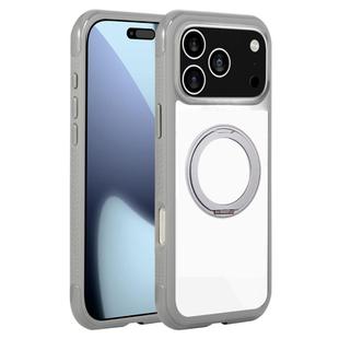 For iPhone 17 Pro Max Solid Color Edge Transparency Rotation Holder MagSafe Phone Case(Grey)