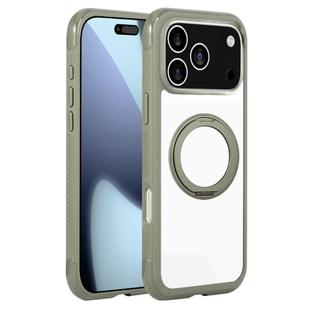 For iPhone 17 Pro Max Solid Color Edge Transparency Rotation Holder MagSafe Phone Case(Army Green)